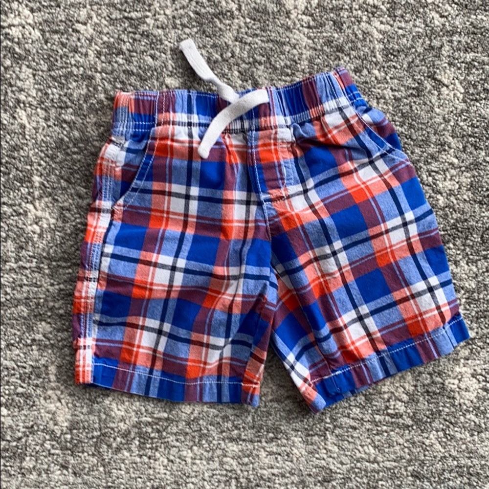 Boys royal blue orange and white plaid shorts 3t